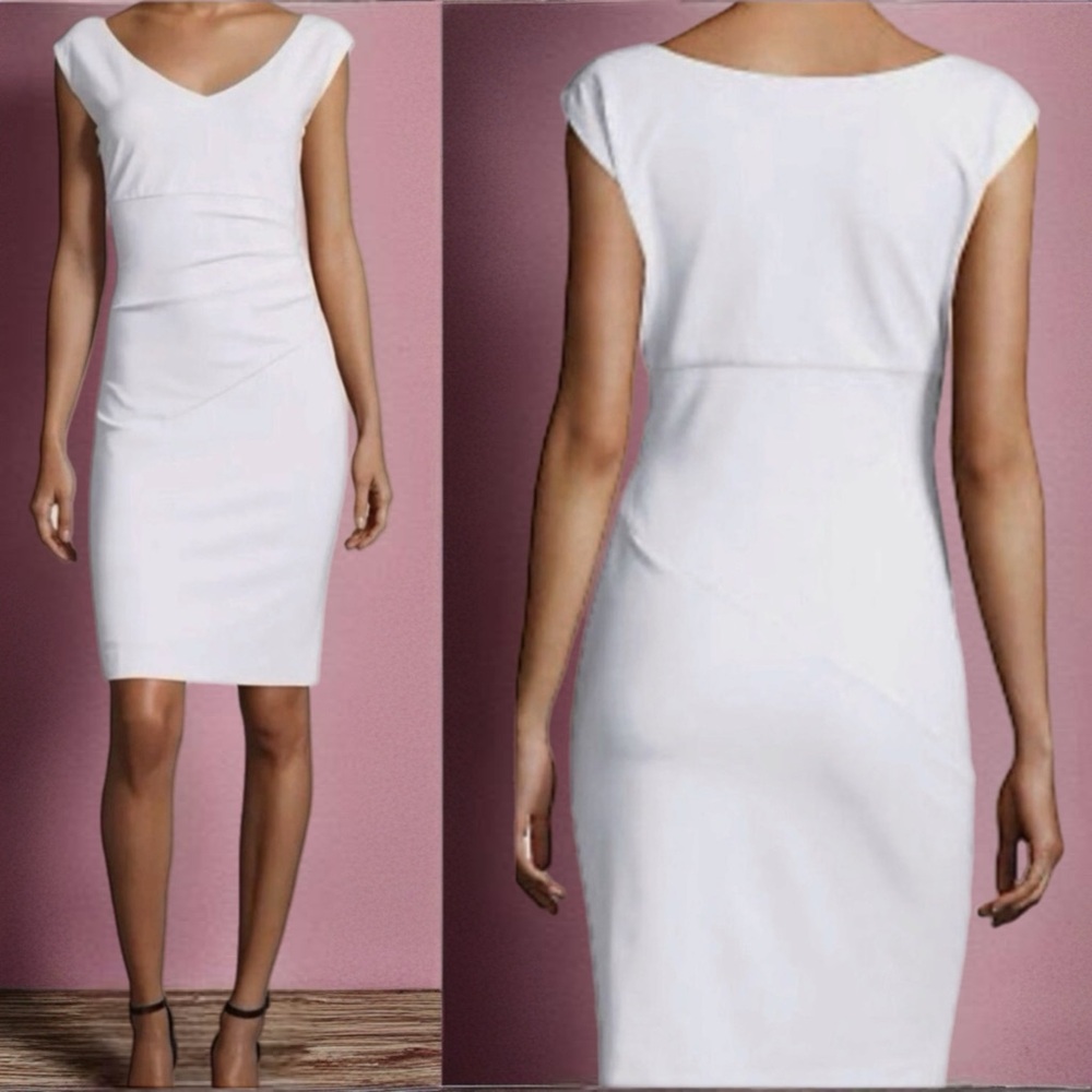 Diane Von Furstenberg White V-Neck Sheath Bevin Dress